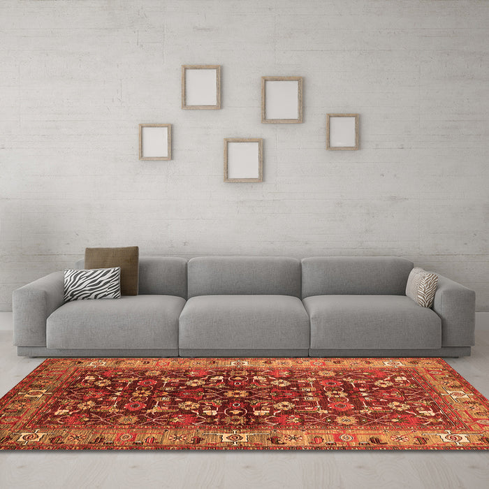Machine Washable Oriental Orange Industrial Area Rugs in a Living Room, wshurb728org