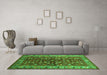 Machine Washable Oriental Green Industrial Area Rugs in a Living Room,, wshurb728grn