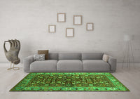 Machine Washable Oriental Green Industrial Rug, wshurb728grn