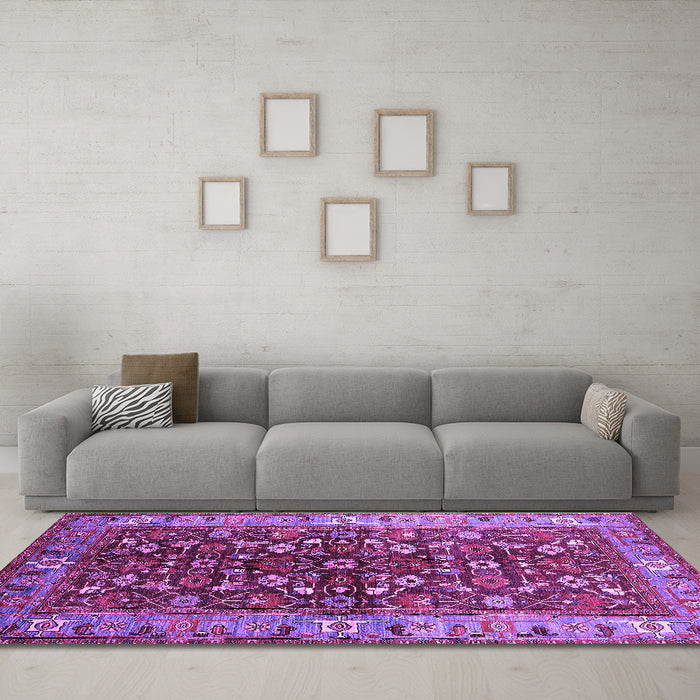 Machine Washable Oriental Purple Industrial Area Rugs in a Living Room, wshurb728pur