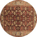 Round Machine Washable Oriental Brown Industrial Rug, wshurb728brn