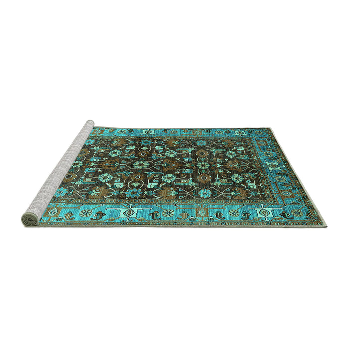 Sideview of Machine Washable Oriental Turquoise Industrial Area Rugs, wshurb728turq