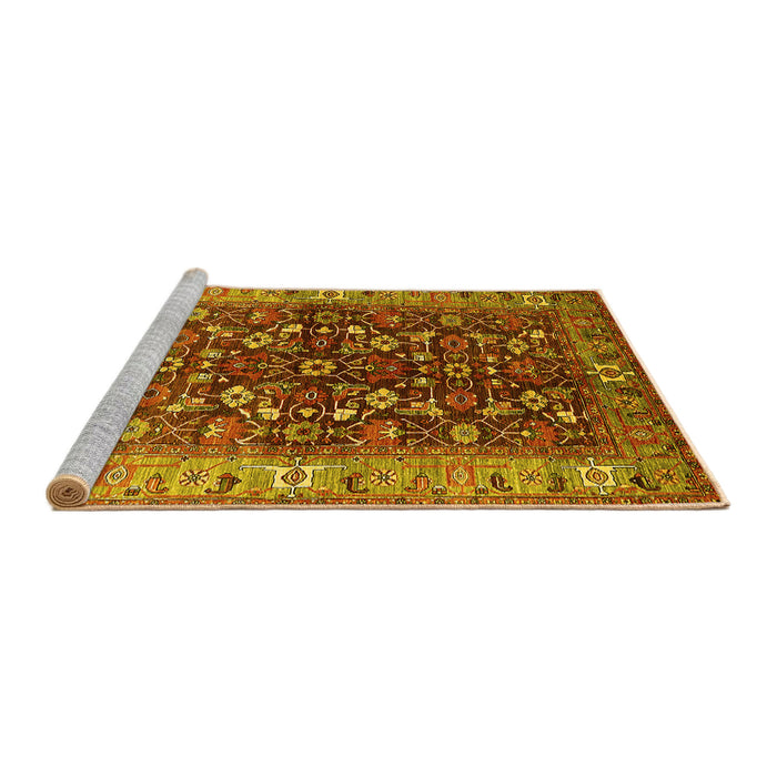 Sideview of Machine Washable Oriental Yellow Industrial Rug, wshurb728yw