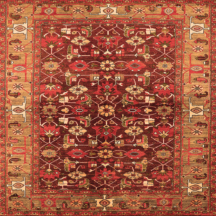Square Machine Washable Oriental Orange Industrial Area Rugs, wshurb728org