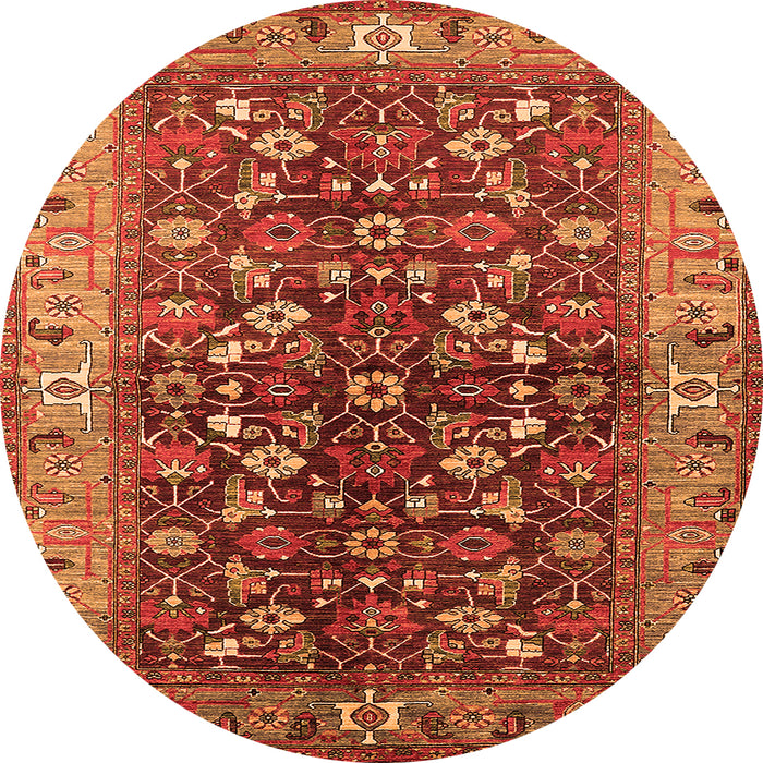 Round Machine Washable Oriental Orange Industrial Area Rugs, wshurb728org