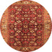 Round Machine Washable Oriental Orange Industrial Area Rugs, wshurb728org