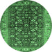 Round Machine Washable Oriental Emerald Green Industrial Area Rugs, wshurb728emgrn