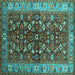Square Machine Washable Oriental Turquoise Industrial Area Rugs, wshurb728turq