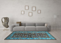 Machine Washable Oriental Light Blue Industrial Rug, wshurb728lblu