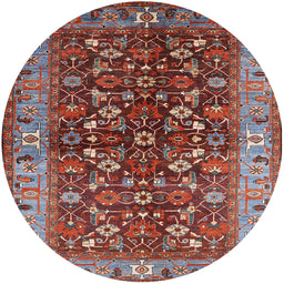 Round Mid-Century Modern Red Oriental Rug, urb728