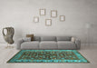 Machine Washable Oriental Turquoise Industrial Area Rugs in a Living Room,, wshurb728turq