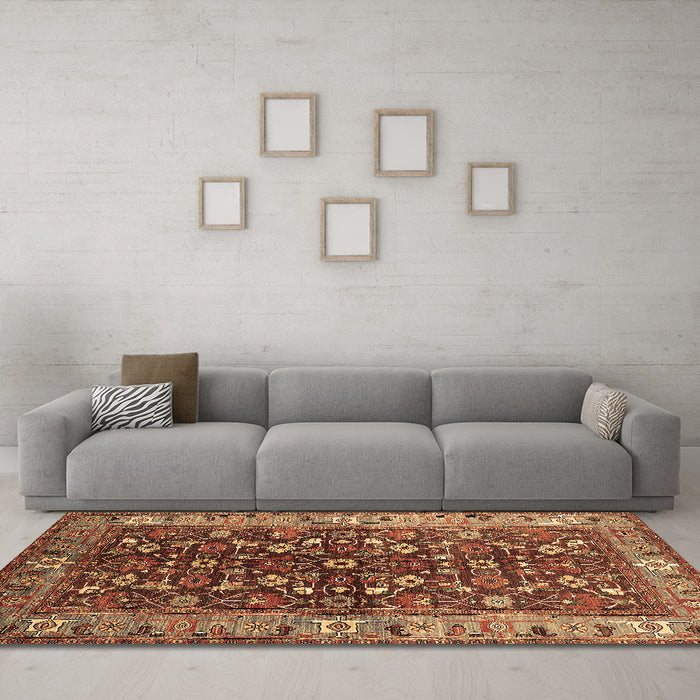 Machine Washable Oriental Brown Industrial Rug in a Living Room,, wshurb728brn