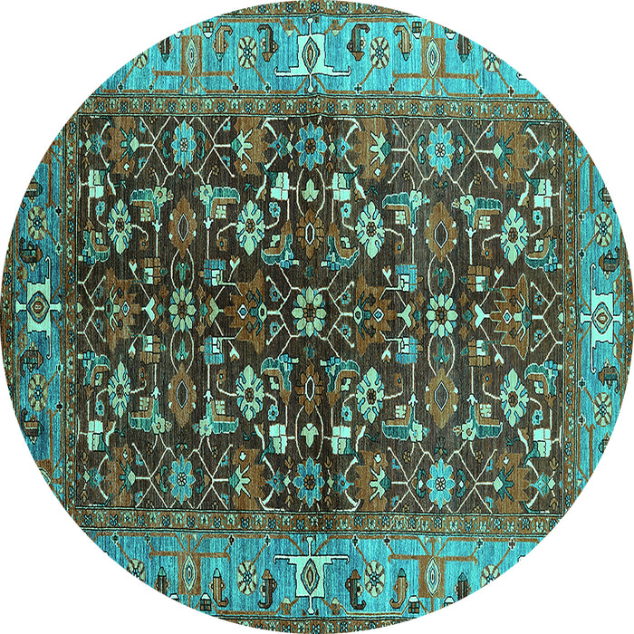 Round Machine Washable Oriental Turquoise Industrial Area Rugs, wshurb728turq