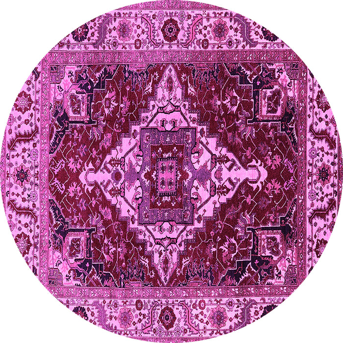 Round Machine Washable Oriental Pink Industrial Rug, wshurb729pnk
