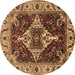 Round Machine Washable Oriental Brown Industrial Rug, wshurb729brn