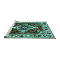 Sideview of Machine Washable Oriental Turquoise Industrial Area Rugs, wshurb729turq