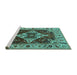 Sideview of Machine Washable Oriental Turquoise Industrial Area Rugs, wshurb729turq