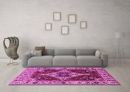 Machine Washable Oriental Pink Industrial Rug in a Living Room, wshurb729pnk
