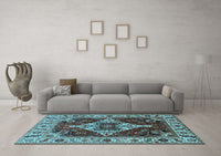 Machine Washable Oriental Light Blue Industrial Rug, wshurb729lblu