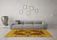 Machine Washable Oriental Yellow Industrial Rug, wshurb729yw