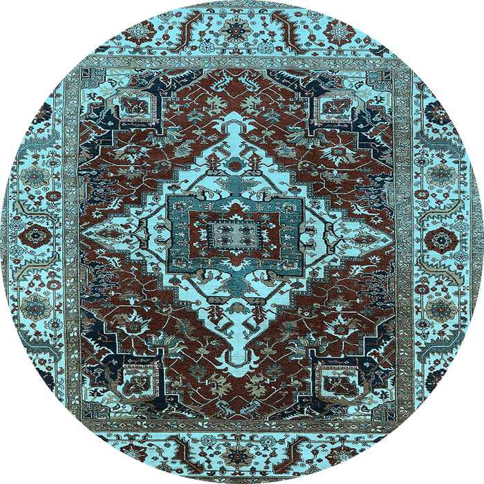 Round Machine Washable Oriental Light Blue Industrial Rug, wshurb729lblu