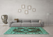 Machine Washable Oriental Turquoise Industrial Area Rugs in a Living Room,, wshurb729turq