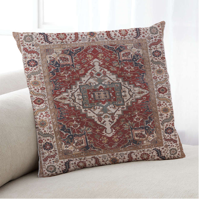 Lifestyle Image of Mid-Century Modern Urban Square Saffron Red Throw Pillow, 18 inch by 18 inch, pwurb729