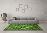 Machine Washable Oriental Green Industrial Rug, wshurb730grn