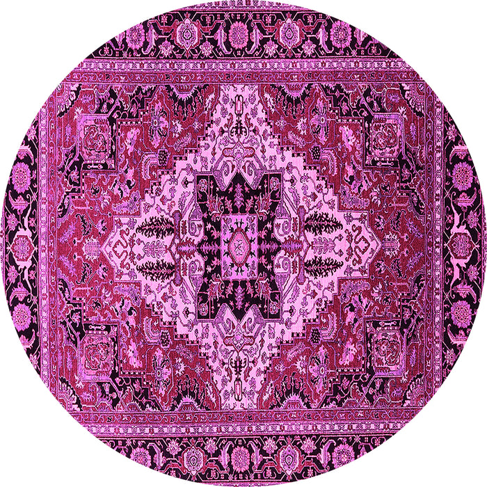 Round Machine Washable Oriental Pink Industrial Rug, wshurb730pnk