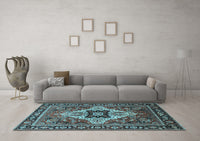 Machine Washable Oriental Light Blue Industrial Rug, wshurb730lblu