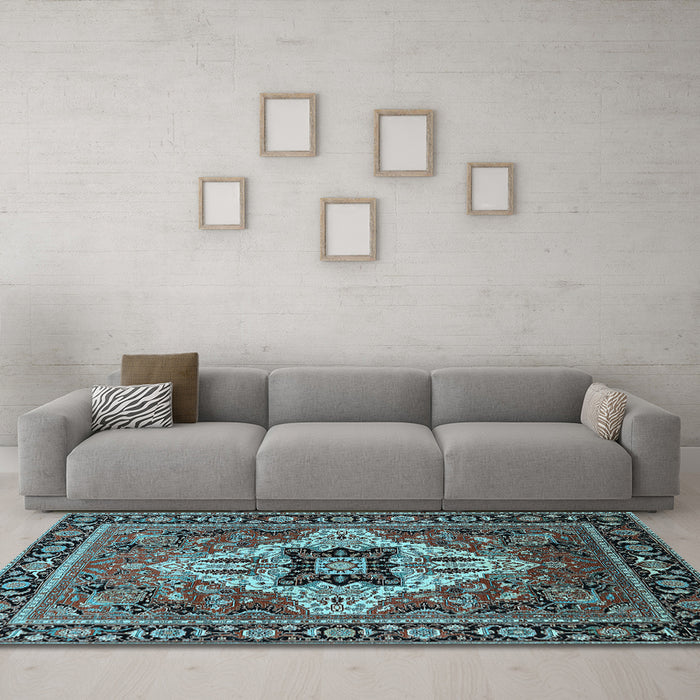 Machine Washable Oriental Light Blue Industrial Rug in a Living Room, wshurb730lblu