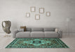 Machine Washable Oriental Turquoise Industrial Area Rugs in a Living Room,, wshurb730turq