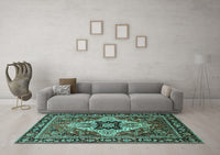 Machine Washable Oriental Turquoise Industrial Rug, wshurb730turq