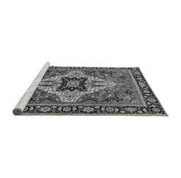 Sideview of Machine Washable Oriental Gray Industrial Rug, wshurb730gry