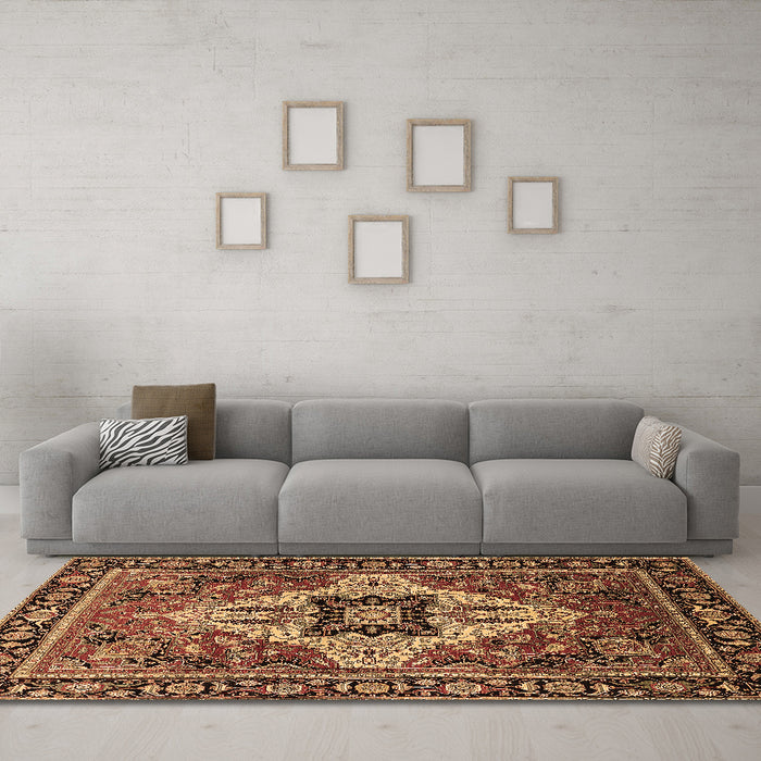 Machine Washable Oriental Brown Industrial Rug in a Living Room,, wshurb730brn