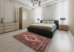 Mid-Century Modern Camel Brown Oriental Rug in a Bedroom, urb730