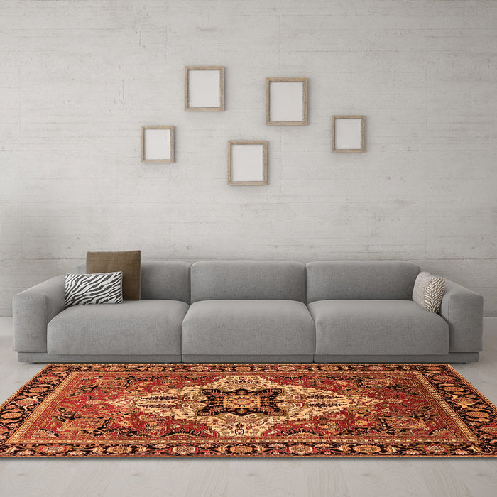 Machine Washable Oriental Orange Industrial Area Rugs in a Living Room, wshurb730org