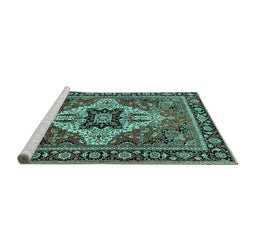Sideview of Machine Washable Oriental Turquoise Industrial Area Rugs, wshurb730turq