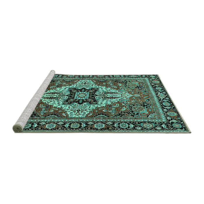 Sideview of Machine Washable Oriental Turquoise Industrial Area Rugs, wshurb730turq