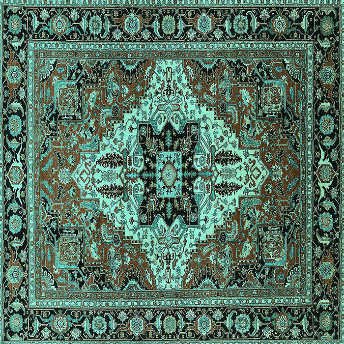 Square Machine Washable Oriental Turquoise Industrial Area Rugs, wshurb730turq
