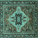 Square Machine Washable Oriental Turquoise Industrial Area Rugs, wshurb730turq