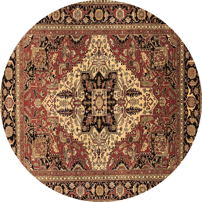 Round Machine Washable Oriental Brown Industrial Rug, wshurb730brn