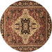 Round Machine Washable Oriental Brown Industrial Rug, wshurb730brn