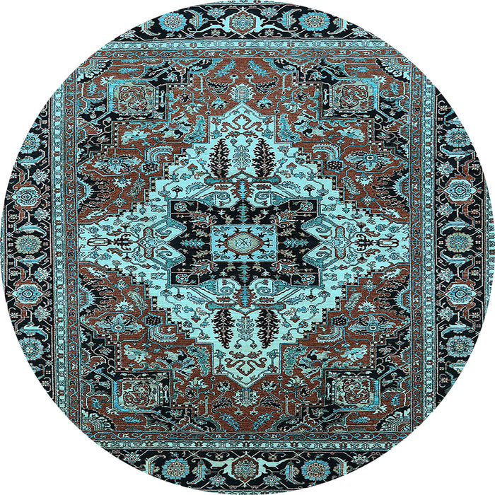 Round Machine Washable Oriental Light Blue Industrial Rug, wshurb730lblu