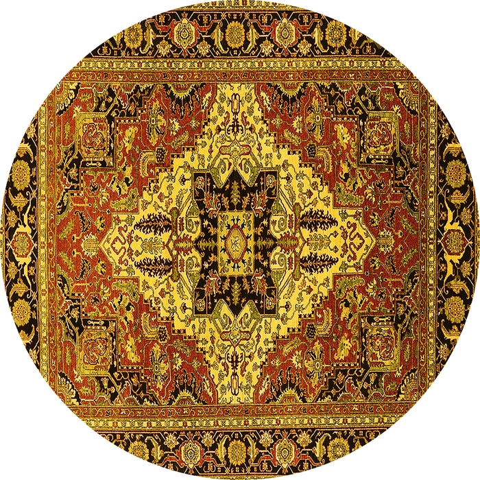 Round Machine Washable Oriental Yellow Industrial Rug, wshurb730yw
