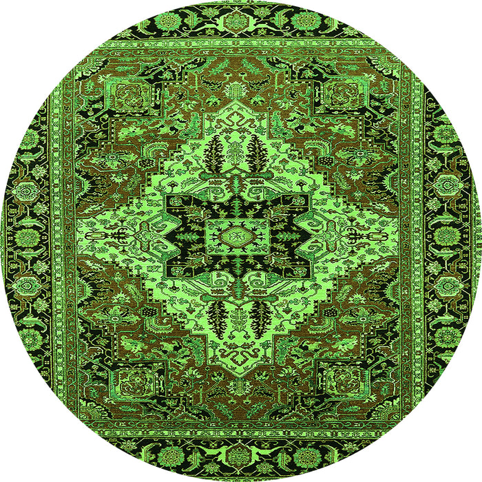 Round Machine Washable Oriental Green Industrial Area Rugs, wshurb730grn