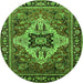 Round Machine Washable Oriental Green Industrial Area Rugs, wshurb730grn