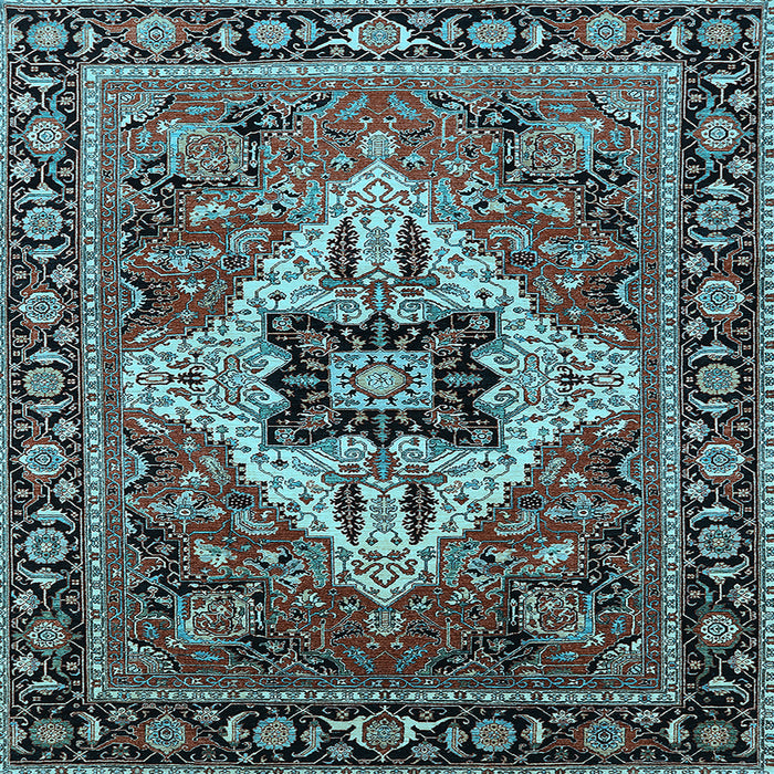 Square Machine Washable Oriental Light Blue Industrial Rug, wshurb730lblu