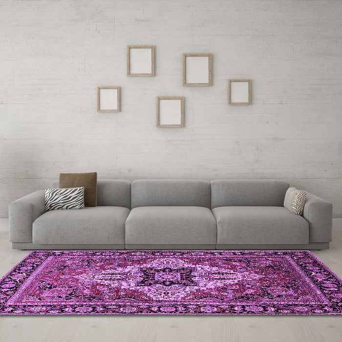 Machine Washable Oriental Purple Industrial Area Rugs in a Living Room, wshurb730pur