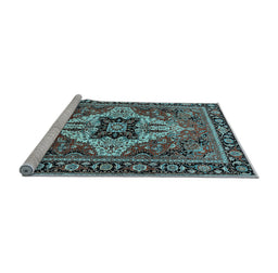 Sideview of Machine Washable Oriental Light Blue Industrial Rug, wshurb730lblu